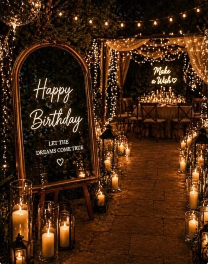 A glowing birthday setup featuring a statement… e1778596258672
